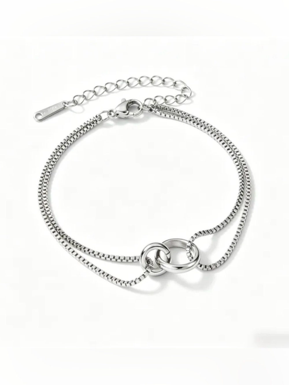 Silver Tone Double Link Box Chain Bracelet | Stainless Steel